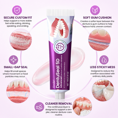 Timilk® DentuSeal 5D Advanced Denture Cushion Adhesive 🦷 Up to 5 Days of Flexible Cushion Hold