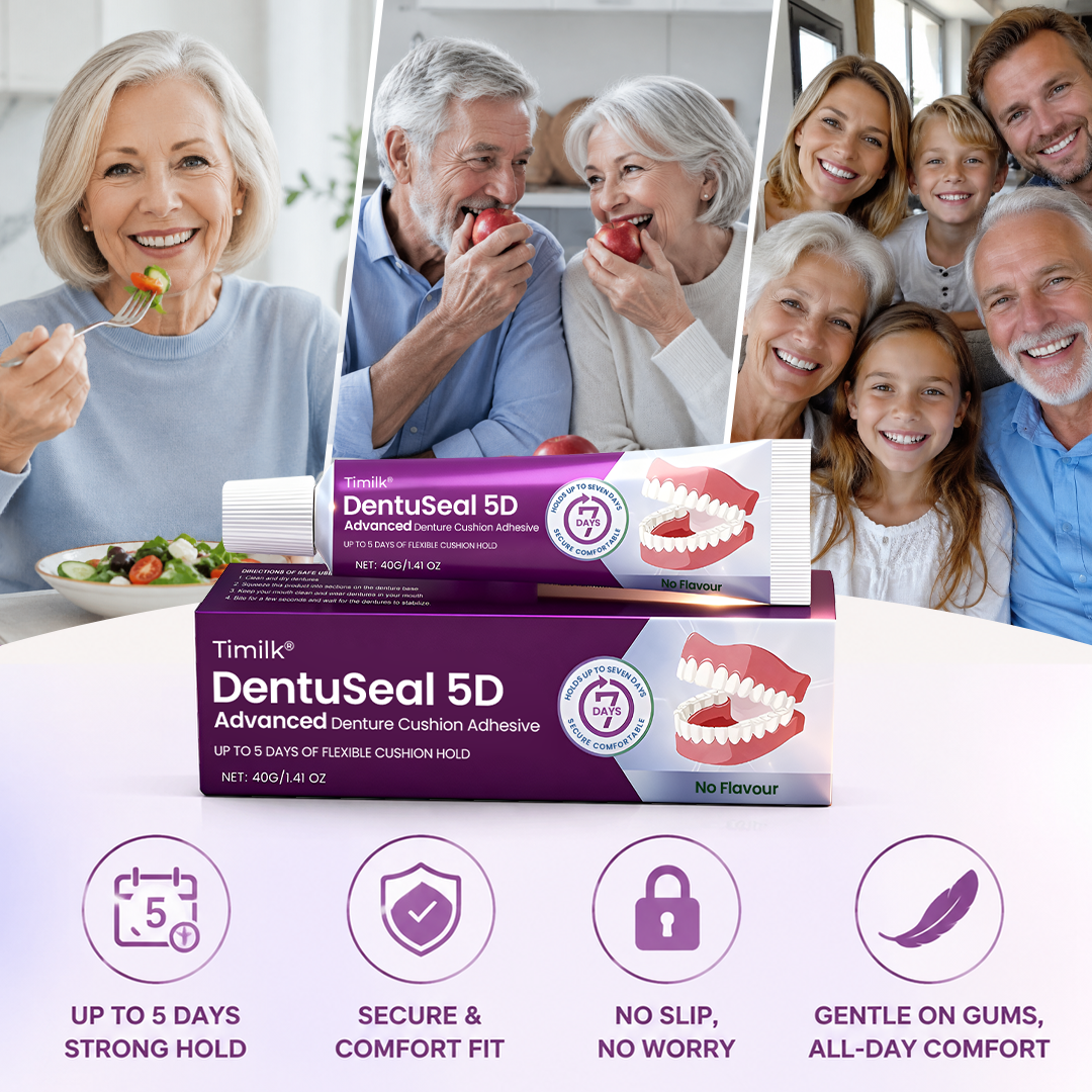 Timilk® DentuSeal 5D Advanced Denture Cushion Adhesive 🦷 Up to 5 Days of Flexible Cushion Hold