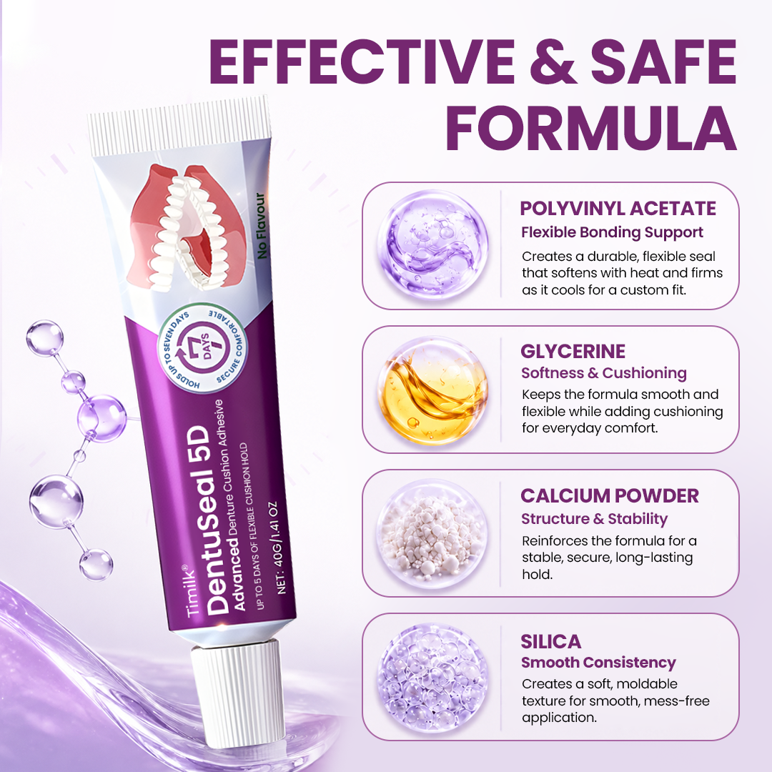 Timilk® DentuSeal 5D Advanced Denture Cushion Adhesive 🦷 Up to 5 Days of Flexible Cushion Hold