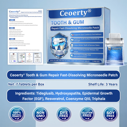 Your Smile🦷Ceoerty® Tooth & Gum Repair Fast-Dissolving Microneedle Patch✨ (𝟓-𝐢𝐧-𝟏 💎 𝐑𝐞𝐛𝐮𝐢𝐥𝐝 𝐄𝐧𝐚𝐦𝐞𝐥 & 𝐃𝐞𝐧𝐭𝐢𝐧 • 𝐒𝐭𝐫𝐞𝐧𝐠𝐭𝐡𝐞𝐧 𝐆𝐮𝐦𝐬 • 𝐄𝐫𝐚𝐝𝐢𝐜𝐚𝐭𝐞 𝐓𝐚𝐫𝐭𝐚𝐫 & 𝐎𝐝𝐨𝐫 • 𝐖𝐡𝐢𝐭𝐞𝐧𝐢𝐧𝐠 • 𝐒𝐭𝐨𝐩 𝐓𝐨𝐨𝐭𝐡 𝐒𝐞𝐧𝐬𝐢𝐭𝐢𝐯𝐢𝐭𝐲)